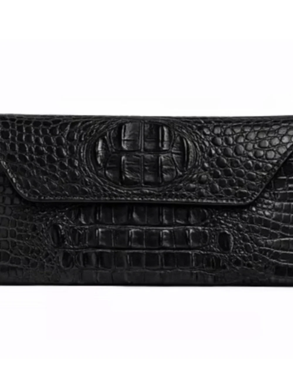 Annie Handbag Black Croc-Embossed Leather Clutch - Women Bags